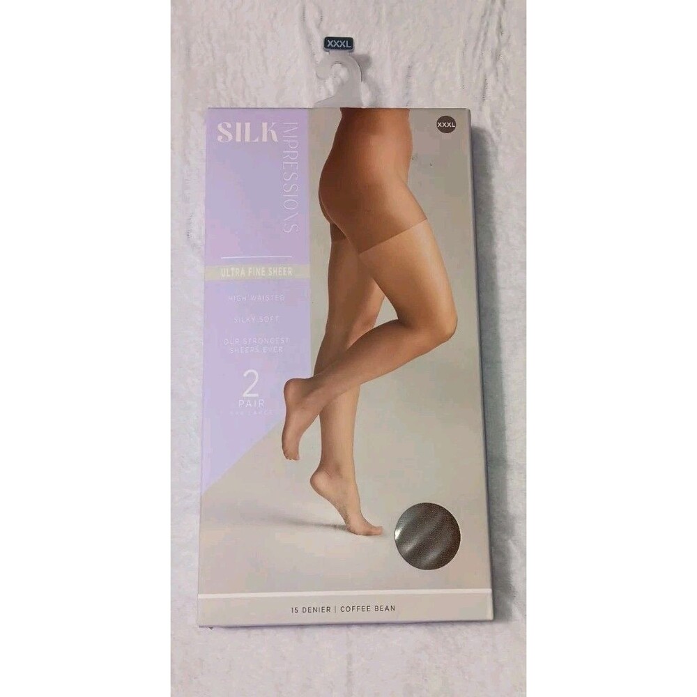 Silk Impressions Pantyhose 2 Pack XXXL Coffee Bean 15 Denier Ultra Fine Sheer